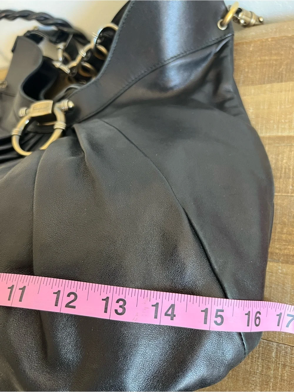 Authentic Ferragamo Black Butter Leather Hobo Shoulder Bag